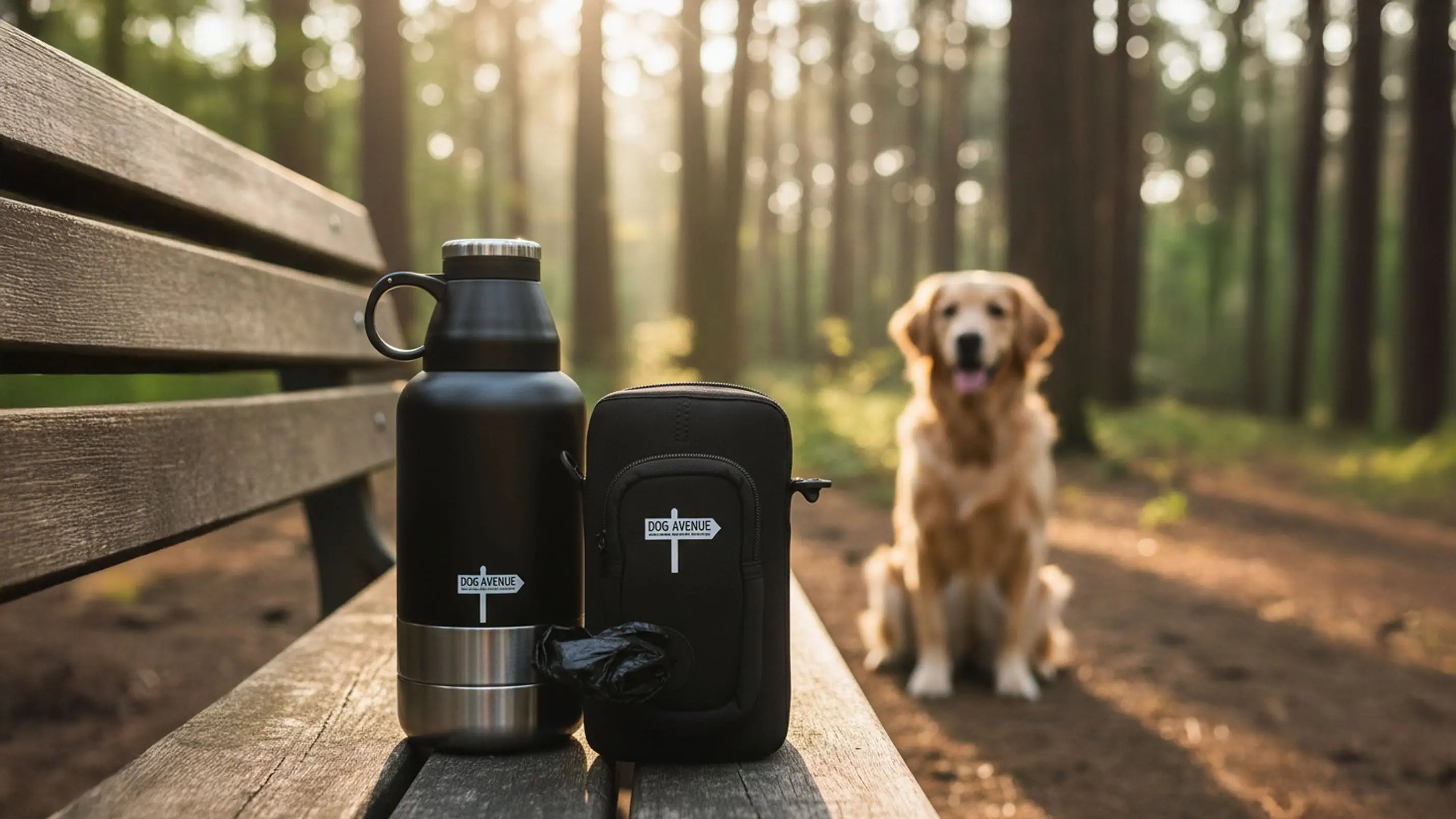 Dog Avenue 3-in-1 dog water bottle being used on a dog walk